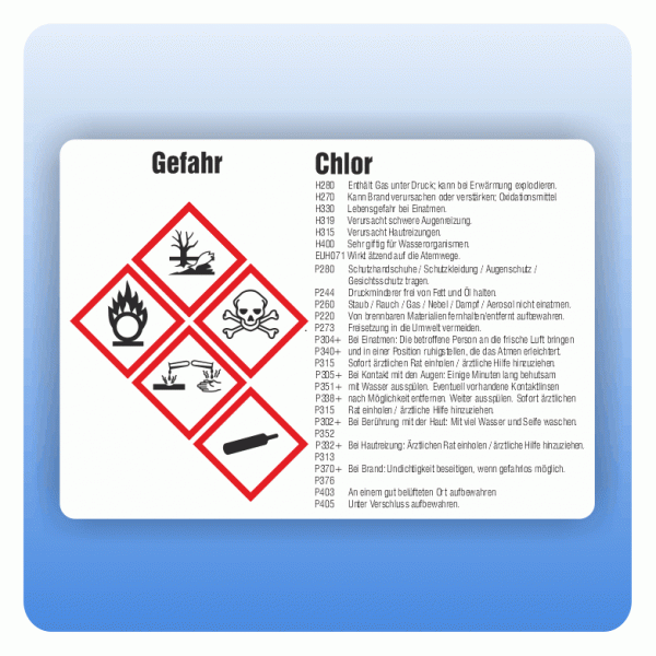 Gefahrstoffaufkleber Chlor für Behälter von 3 bis 50 Liter