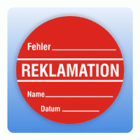 Qualitätssicherung Aufkleber "Reklamation Fehler" rund in rot