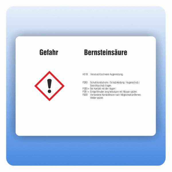 Gefahrstoffaufkleber Bernsteinsäure für Behälter von 3 bis 50 Liter