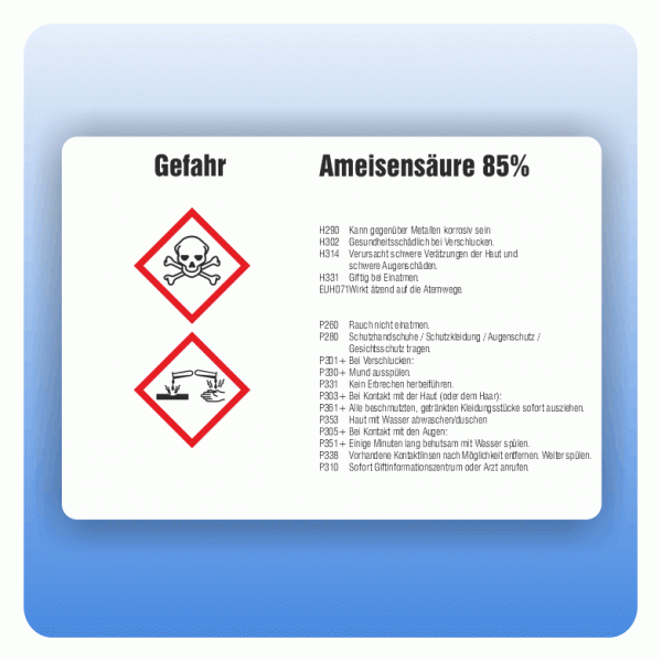 Gefahrstoffaufkleber Ameisensäure für Behälter ab 500 Liter