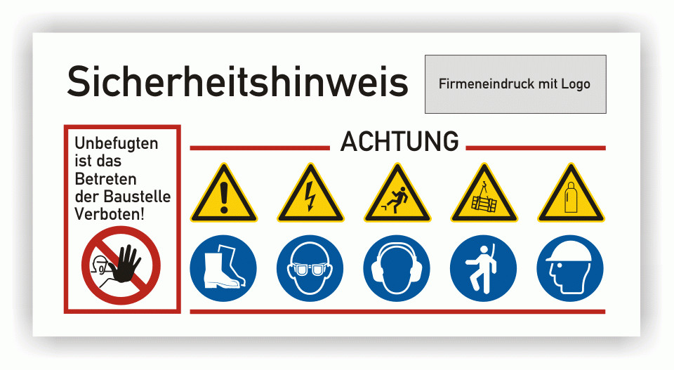 Plane Sicherheitshinweise Für Baustellen Mit Firmeneindruck | Banner ...