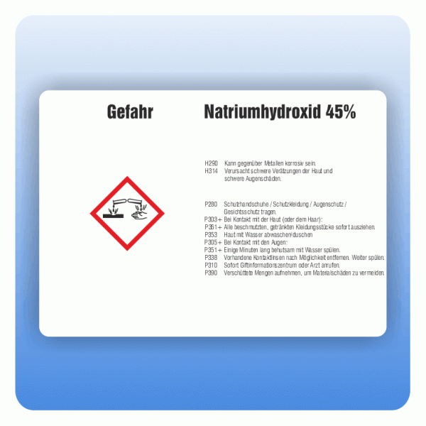 Gefahrstoffaufkleber Natriumhydroxid 45 Prozent für Behälter ab 500 Liter