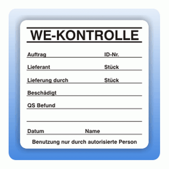 Qualitätssicherung Aufkleber "WE-Kontrolle" in schwarz