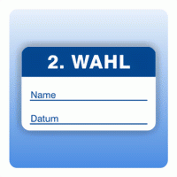 Qualitätssicherung Aufkleber "2. Wahl Name" 25x40 mm in blau