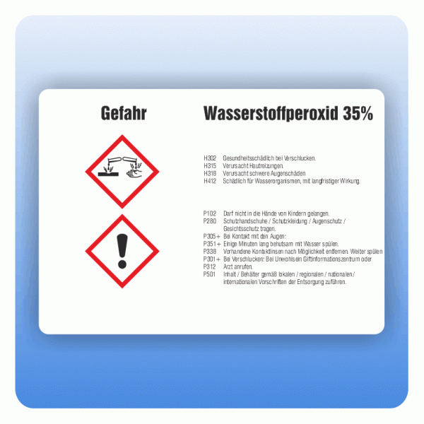 Gefahrstoffaufkleber Wasserstoffperoxid 35 Prozent für Behälter von 3 bis 50 Liter