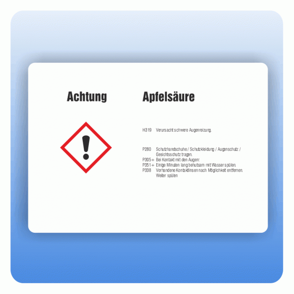 Gefahrstoffaufkleber Apfelsäure für Behälter von 3 bis 50 Liter