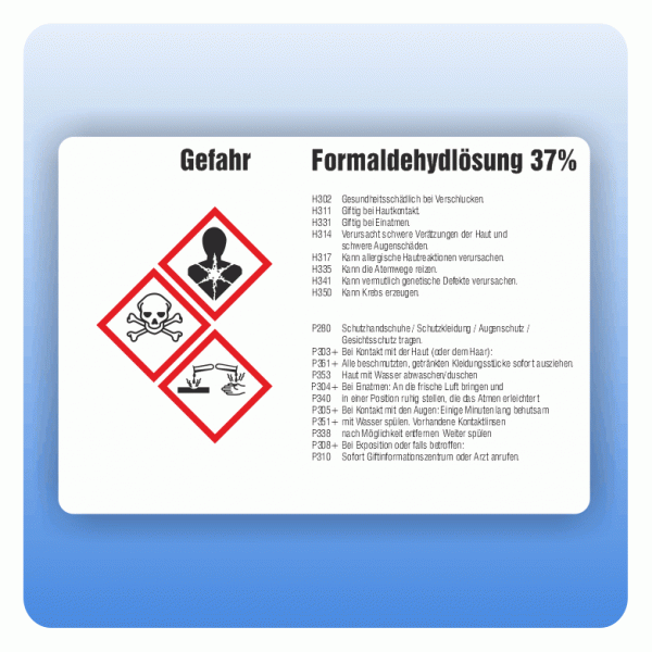 Gefahrstoffaufkleber Formaldehylösung 37 Prozent für Behälter von 50 bis 500 Liter