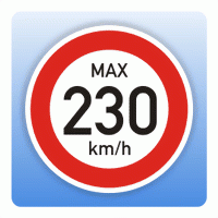 Geschwindigkeitsaufkleber max. 230 km/h