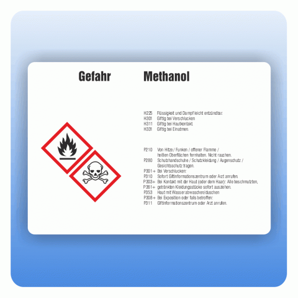 Gefahrstoffaufkleber Methanol für Behälter von 50 bis 500 Liter