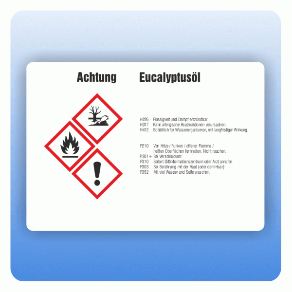 Gefahrstoffaufkleber Eucalyptusöl für Behälter von 50 bis 500 Liter