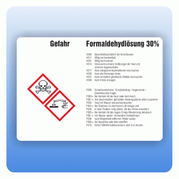 Gefahrstoffaufkleber Formaldehylösung 30 Prozent für Behälter von 50 bis 500 Liter