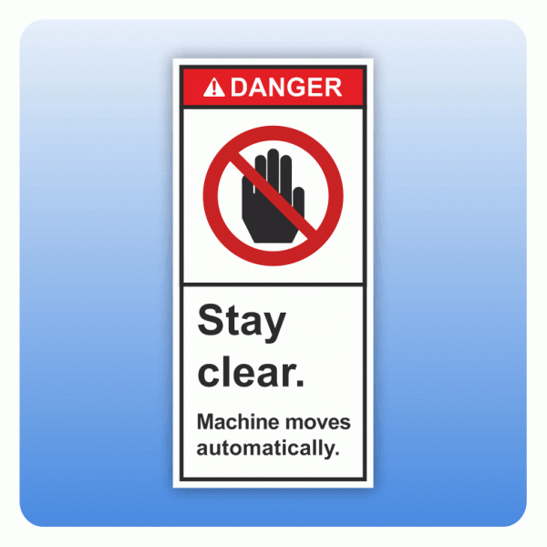 Sicherheitszeichen Stay clear. Machine moves automatically (ANSI Z535) Aufkleber