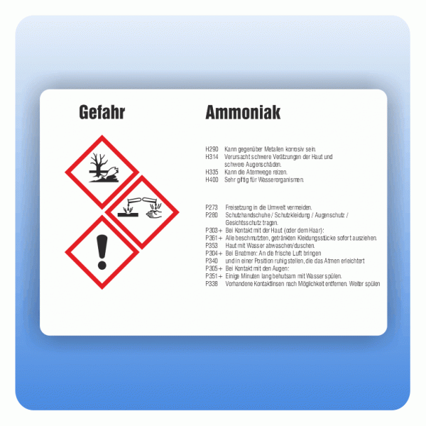 Gefahrstoffaufkleber Ammoniak für Behälter ab 500 Liter