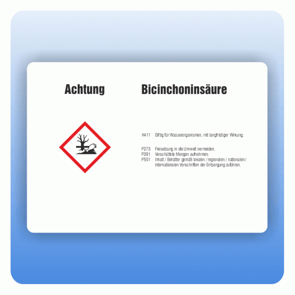 Gefahrstoffaufkleber Bicinchoninsäure für Behälter ab 500 Liter