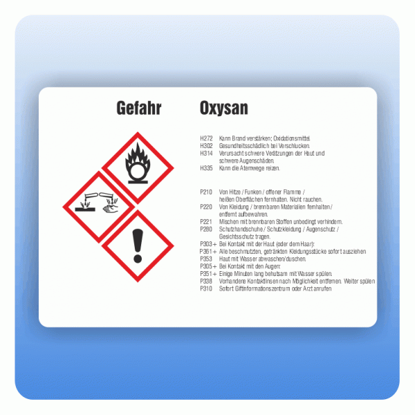 Gefahrstoffaufkleber Oxysan für Behälter von 50 bis 500 Liter