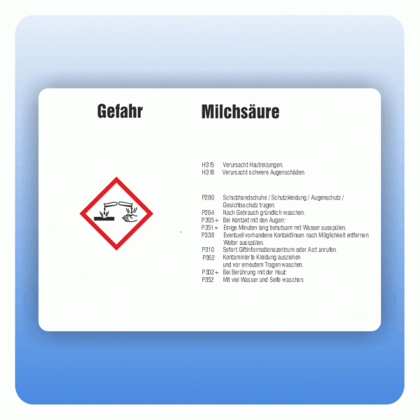 Gefahrstoffaufkleber Milchsäure für Behälter ab 500 Liter