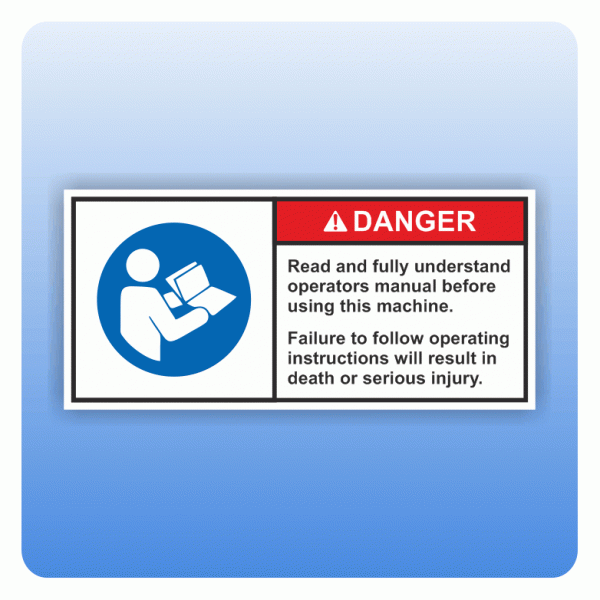 Sicherheitszeichen Read and fully understand operators manual (ANSI Z535) Aufkleber