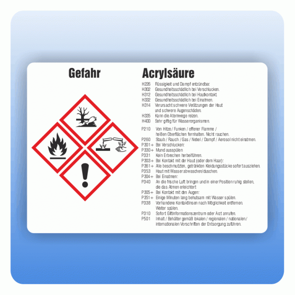 Gefahrstoffaufkleber Acrylsäure für Behälter von 50 bis 500 Liter