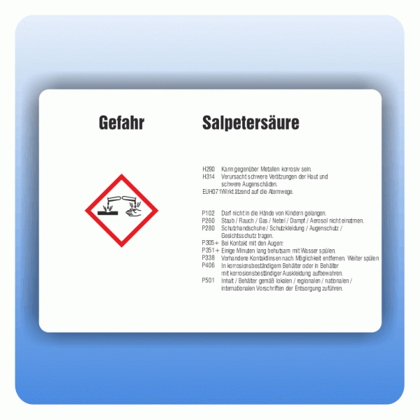 Gefahrstoffaufkleber Salpetersäure für Behälter von 50 bis 500 Liter