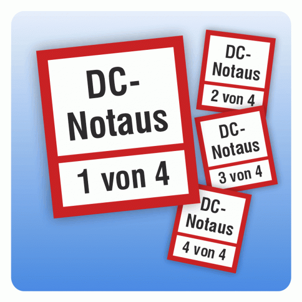 Feuerwehrzeichen DC-Notaus Set für 4 Taster nach DIN 4066