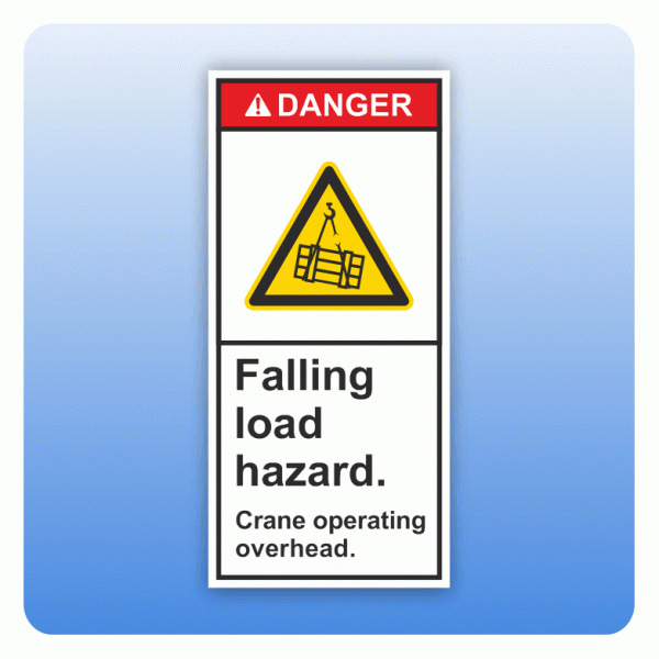 Sicherheitszeichen Falling load hazard. Crane operating overhead (ANSI Z535) Aufkleber