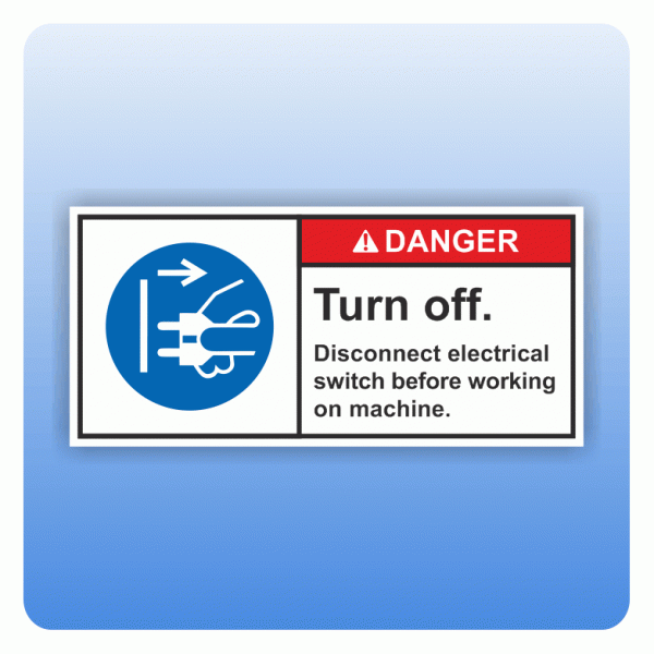 Sicherheitszeichen Turn off. Disconnect electrical switch (ANSI Z535) Aufkleber