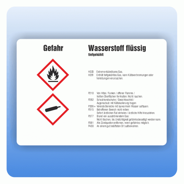 Gefahrstoffaufkleber Wasserstoff flüssig für Behälter bis 3 Liter