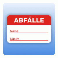 Qualitätssicherung Aufkleber "Abfälle Name" 25x40 mm in rot