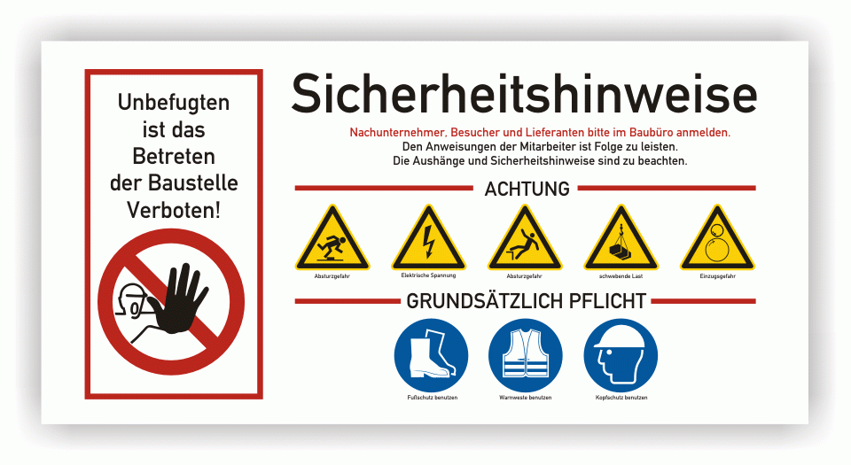 Plane Sicherheitshinweise Mit Anweisungen Für Baustellen | Banner Und ...