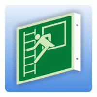 Fahnenschild Rettungszeichen Notausstieg mit Fluchtleiter links ISO 7010