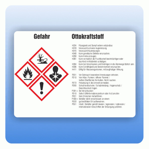 Gefahrstoffaufkleber Ottokraftstoff für Behälter ab 500 Liter