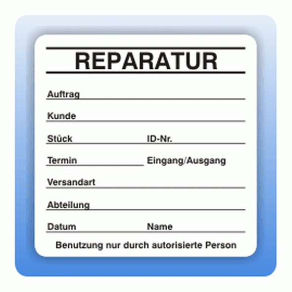 Qualitätssicherung Aufkleber "Reparatur" in schwarz