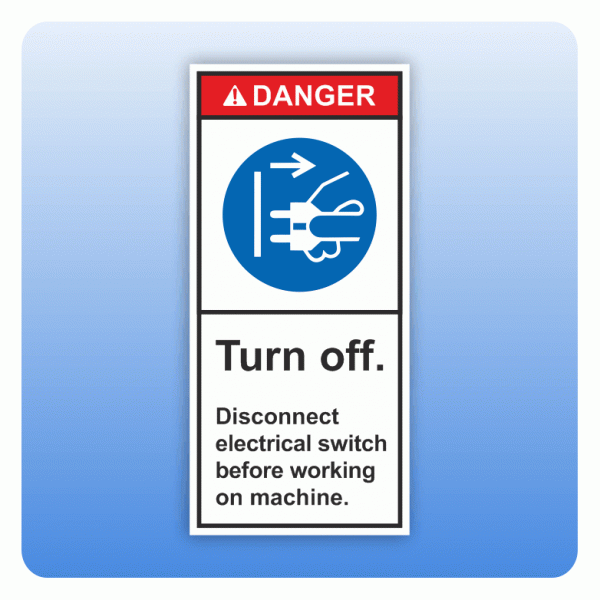 Sicherheitszeichen Turn off. Disconnect electrical switch (ANSI Z535) Aufkleber