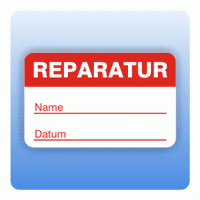 Qualitätssicherung Aufkleber "Reparatur Name" 25x40 mm in rot