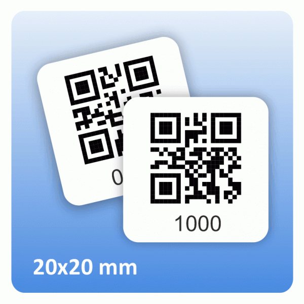 Nummerrierte Aufkleber mit QR-Code 20x20 mm