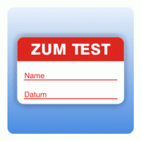 Qualitätssicherung Aufkleber "Zum Test Name" 25x40 mm in rot