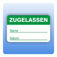 Qualitätssicherung Aufkleber "Zugelassen Name" 25x40 mm in grün