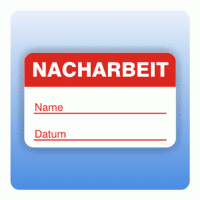 Qualitätssicherung Aufkleber "Nacharbeit Name" 25x40 mm in rot