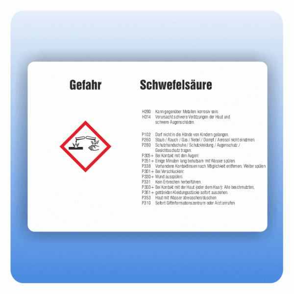 Gefahrstoffaufkleber Schwefelsäure für Behälter von 50 bis 500 Liter