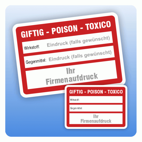 Aufkleber Giftig Poison Toxico mit Firmenaufdruck