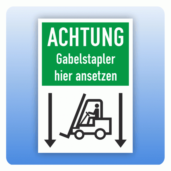 Versandaufkleber Gabelstapler hier ansetzen