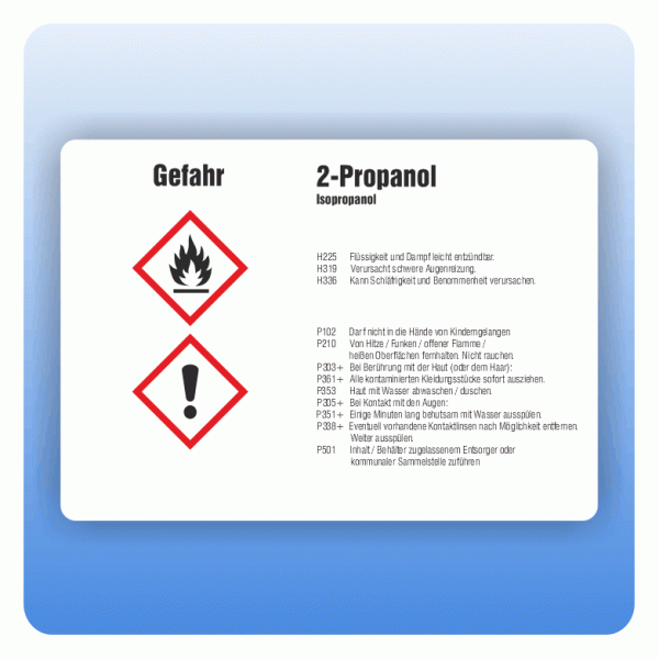 Gefahrstoffaufkleber 2-Propanol (Isopropanol) für Behälter von 3 bis 50 Liter