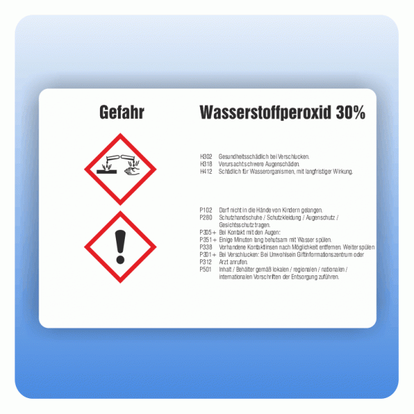 Gefahrstoffaufkleber Wasserstoffperoxid 30 Prozent für Behälter von 50 bis 500 Liter