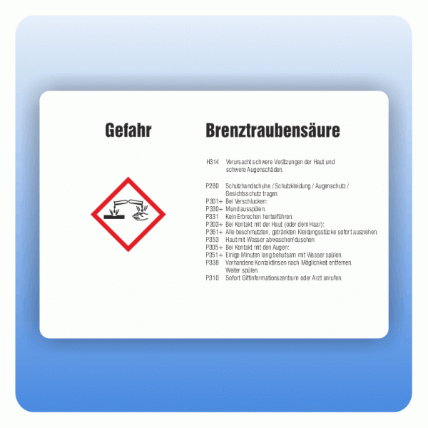 Gefahrstoffaufkleber Brenztraubensäure für Behälter von 3 bis 50 Liter